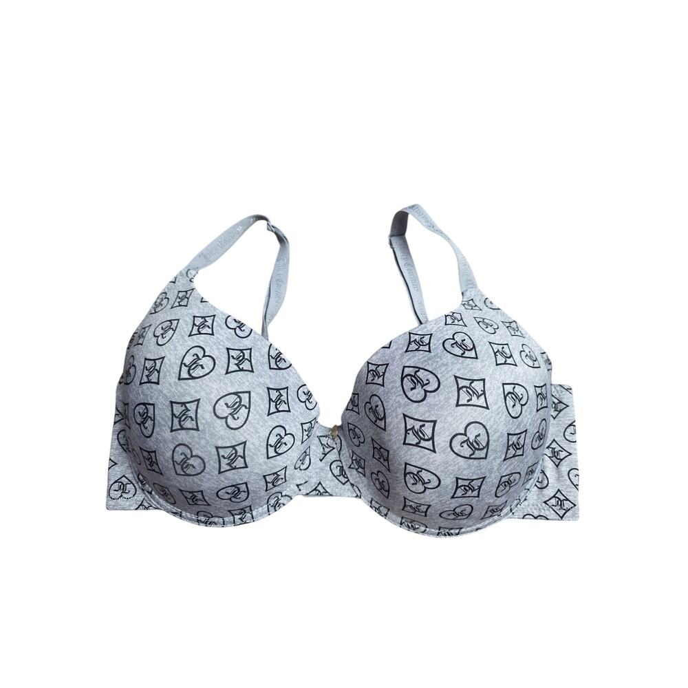 Juicy Couture Bra 40D‎ Womens Plus Size Underwired Padded Grey Logo Print